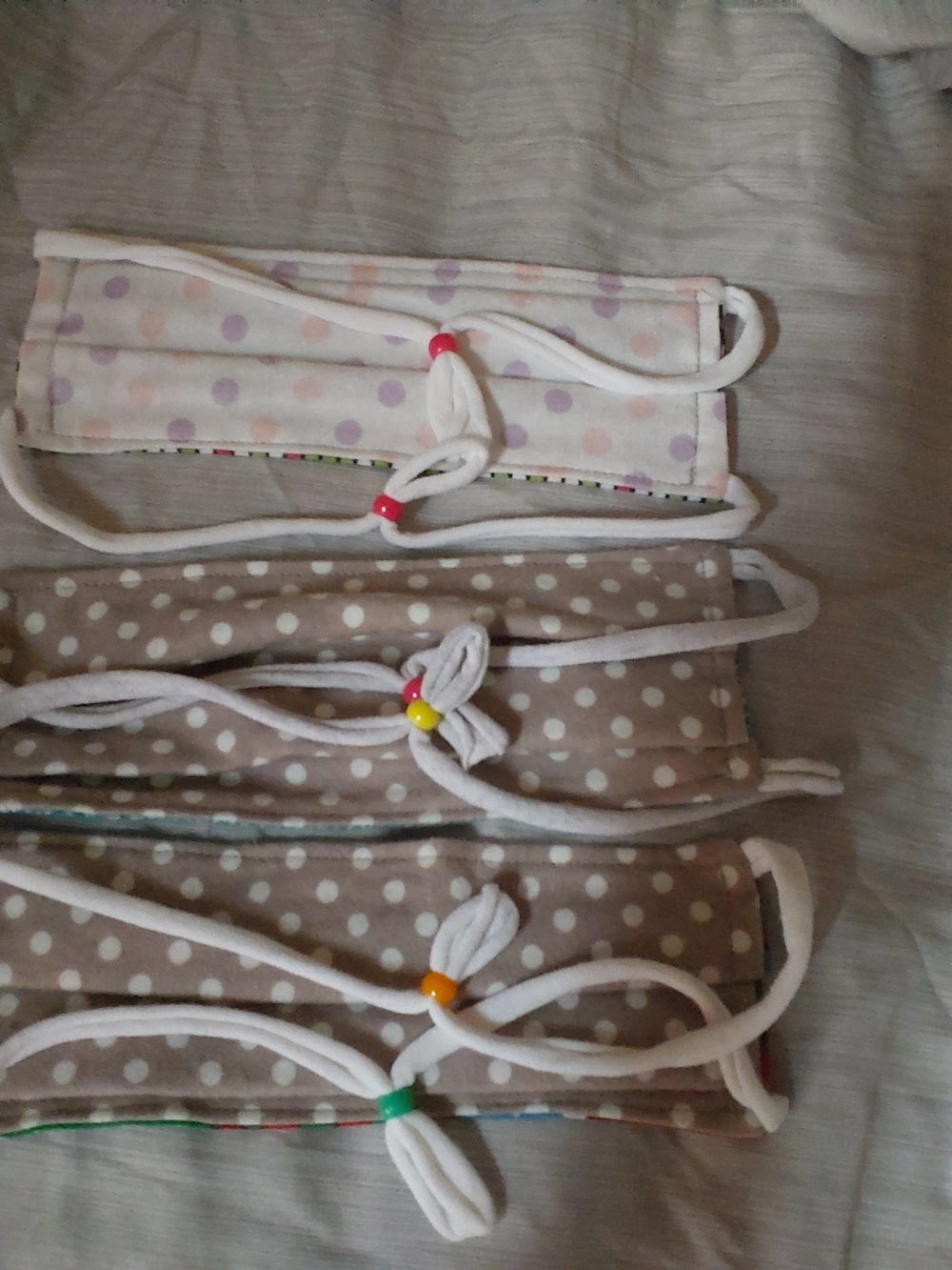 3 Kids Polka Dot Double Sided Face Mask Set with Adjustable Ear Loops